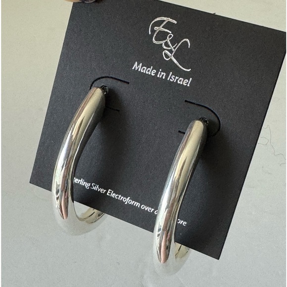 E&L Jewelry - E&L Israel Sterling Silver Statement Long Hoop Electroform Earrings 2.5" long